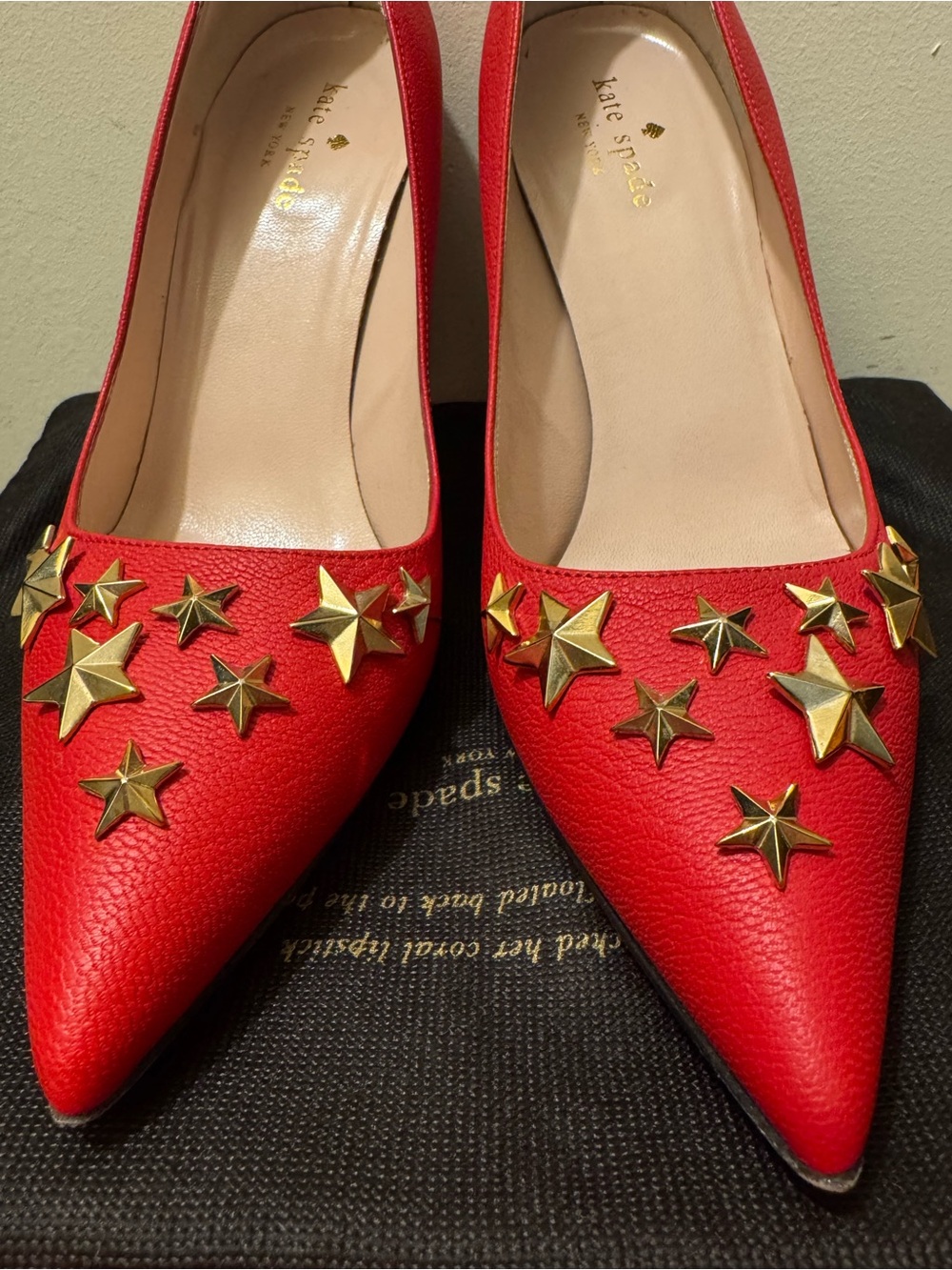 Kate Spade New York Lagrenga Red Star Studded Pumps Heel Made in Italy - Picture 6 of 11